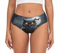 Mutandine di biancheria intima da donna con gufo fantasma zucca di Halloween, slip a copertura completa traspiranti morbidi con opzioni di taglie forti, nero, XX-Large