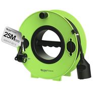 MutecPower avvolgicavo con prolunga Schuko da 25 m, spina ultra piatta con linguetta ribaltabile H05VV-F 3G1.5, 16A/250V, IP20 per uso interno - verde, portatile, avvolgibile e montabile a parete