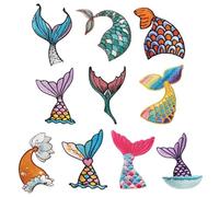 Muteitt 10 Toppe Termoadesive a Coda di Sirena Carina Toppa Cucire per Riparazione, Applique Ricamate, Accessori Artigianali Fai Te per Abbigliamento, Zaino, Cappello