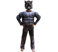 Muteitt Costume Mannaro per Bambini, Costume Muscoloso Horror, Vestito Mannaro per Bambini con Maschera, Costumi Cosplay di Halloween per Ragazzi