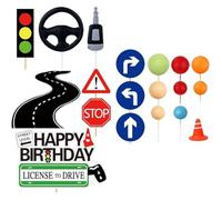 Muteitt Decorazioni per Torta con Cake Topper per Patente di Guida, Decorazioni per Torta di Compleanno per Il Conducente, Forniture per Feste a Tema con Segnali Stradali per Auto
