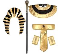 Muteitt Set di Accessori per Costume Egiziano Cappello Faraone Egiziano Collare Polsini per Cintura Testa di Scettro per Uomo Accessori per Costumi Festa per Cosplay di Halloween
