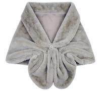 Muteitt Stola Avvolgente con Scialle in Pelliccia Sintetica con Spilla con di Perle Finte, Mantella con Coprispalle Lungo Sposa, Sciarpa Calda Invernale per Festa di Nozze