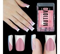MUTIOVO Unghie finte bianche a punta corta, a forma di anatra, extra spesse, pre-progettate, in morbido gel, per ricostruzione e top coat, copertura completa, per fai da te, 12 misure, 240 pezzi