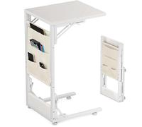 Mutool Divano a forma di C, tavolino pieghevole con borsa portaoggetti, tavolino da caffè con struttura in metallo, per soggiorno, camera da letto, ufficio (bianco)