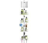 Mutool Mensola da doccia angolare regolabile a 5 livelli, telescopico con portasciugamani, senza fori, organizer per bagno per accessori per shampoo (bianco)