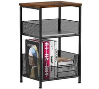 Mutool Tavolino a 3 ripiani, 64,5 cm, tavolino da divano con ripiano portaoggetti per piccoli spazi, comodino per soggiorno, camera da letto, cucina, ufficio, rustico, marrone e nero