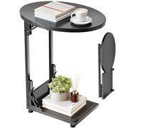 Mutool Tavolino a forma di C, tavolino rotondo pieghevole con struttura in metallo, tavolino piccolo per soggiorno, camera da letto, ufficio, nero