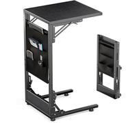 Mutool Tavolino da divano a forma di C, tavolino pieghevole con borsa portaoggetti, struttura in metallo, tavolino da caffè per soggiorno, camera da letto, ufficio, nero