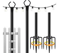 Mutovlin Confezione da 2 pali luminosi da 3,1 m, per luci esterne, palo per luci esterne con forchetta, pali in metallo per patio, terrazza, cortile (confezione da 2)