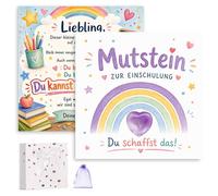 Mutstein - Set regalo per bambini, per l'inizio della scuola, regalo per l'inizio della scuola, portafortuna per l'inizio della scuola, set con cuore viola, regalo con biglietto, confezione regalo