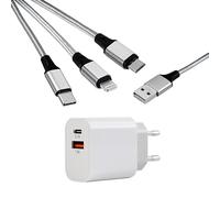 MUTTO Confezione di caricabatterie USB C, adattatore di alimentazione USB C da 10 W, con tipo C e A+ 3 in 1 Multi cavo di ricarica universale da USB a Micro USB/USB-C/Lightning