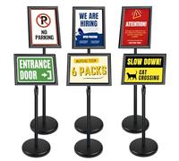 Mutualsign Set di 6 Supporti Porta-Manifesti A4 Regolabili, Espositori da Pavimento in Alluminio per Menu, Pubblicità Sostituibile con Base Stabile (Nero)
