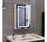 Mutuolux Armadio da bagno con specchio e illuminazione a LED con spazio di archiviazione, montaggio a parete, tocco 3 colori, 50 x 12,5 x 70 cm, bianco (50 x 12,5 x 70 cm)