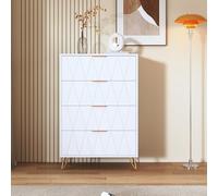 Mutuolux Cassettiera portaoggetti con 4 cassetti, stile moderno scandinavo, maniche e gambe in colore dorato, cassettiera stretta per soggiorno, camera da letto, corridoio, 60 x 34 x 90 cm, bianco