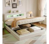 Mutuolux Letto matrimoniale in velluto 140 x 200 cm con luci a LED, letto imbottito con rete a doghe, per adulti e adolescenti (senza materasso) (beige, 160 x 200 cm)