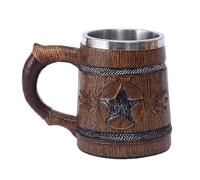 Mutura di birra vintage - di botte fatta a mano in stile medievale | Mugurina in legno in resina in resina da 600 ml in acciaio inossidabile per caffè, ristoranti, regali, festività, display, co