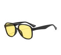 MUTYNE Occhiali da sole da pilota retrò con doppi ponti, da donna, alla moda, UV400, da uomo, con lenti leopardate (nero e giallo)