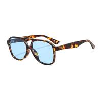 MUTYNE Occhiali da sole da pilota retrò con doppi ponti, da donna, alla moda, UV400, da uomo, leopardati (blu leopardato)