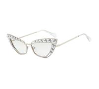 MUTYNE Occhiali da sole di lusso Cat Eye con perle decorative, da donna, con montatura in metallo retrò, da uomo, da viaggio, all'aperto, UV400 (argento)