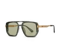 MUTYNE Occhiali da sole quadrati con doppi ponti alla moda, da donna, retrò, con rivetti, da uomo, punk, UV400 (striscia verde)