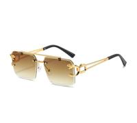 MUTYNE Occhiali da sole quadrati retrò in metallo con doppio ponte Moda uomo Senza montatura Trasparente con lenti sfumate oceano UV400 Occhiali da sole da donna, sfumatura di tè, taglia unica