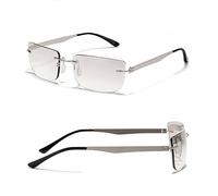 MUTYNE Occhiali da sole quadrati senza montatura montatura in metallo occhiali da sole retrò da uomo senza montatura donna argento nero marrone, argento con grigio, taglia unica