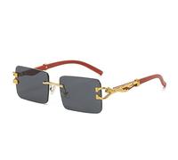 MUTYNE Occhiali da sole rettangolari piccoli senza montatura da uomo Occhiali da sole senza montatura vintage per uomo Leopard Eyewear Shades UV400, C1 oro nero, taglia unica