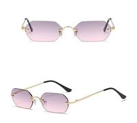 MUTYNE Occhiali da sole rettangolari stile punk Uomo senza montatura Occhiali ottagonali con montatura piccola in metallo per donna Frameless Uv400, lente rosa grigia, taglia unica