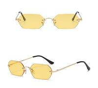 MUTYNE Occhiali da sole rettangolari stile punk Uomo senza montatura Occhiali ottagonali con montatura piccola in metallo per donna Frameless Uv400, oro con giallo, taglia unica