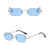 MUTYNE Occhiali da sole rettangolari stile punk Uomo senza montatura Occhiali ottagonali con montatura piccola in metallo per donna Frameless Uv400, argento con blu, taglia unica
