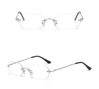 MUTYNE Occhiali da sole rettangolari stile punk Uomo senza montatura Occhiali ottagonali con montatura piccola in metallo per donna Frameless Uv400, argento con trasparente, taglia unica