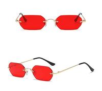 MUTYNE Occhiali da sole rettangolari stile punk Uomo senza montatura Occhiali ottagonali con montatura piccola in metallo per donna Frameless Uv400, oro con rosso, taglia unica