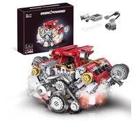 muuchuu Technik V8 giocattolo da costruzione per adulti, motore auto, kit di modellismo con motore/luce/fumo, progetto hobby fai da te, giocattolo MOC STEM, regalo per bambini e ragazzi 14+ (3201