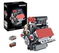 muuchuu Technik V8 - Kit motore da costruzione per adulti con kit motore, piccolo motore a pistone V8, giocattolo da costruzione, per bambini, ragazzi, 478 pezzi