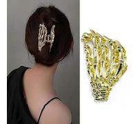 Muumoo Fermaglio per capelli a forma di teschio in metallo, 1 pezzo, color oro, con design a teschio, per capelli sottili, accessorio per capelli in stile punk, impugnatura antiscivolo, per