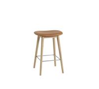 Muuto Fiber Sgabello con Base in Legno Rivestito in Pelle Cognac/Rovere H66 cm