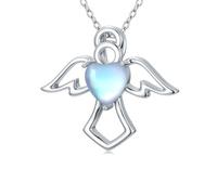 MUUYON Collana con angelo custode in argento Sterling 925 con ciondolo a forma di pietra di luna, regalo per donne