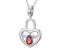 MUUYON Collana da donna con lucchetto a forma di cuore con ciondolo a forma di ali d'angelo, gioiello di cristallo rosso come regalo per il partner
