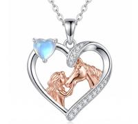 MUUYON Collana da donna in argento Sterling 925 con pietra di luna, ciondolo a forma di cuore con cavallo e moglie, elegante gioiello regalo per gli amanti dei cavalli