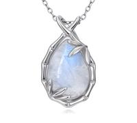 MUUYON Collana in bambù con pietra di luna in argento sterling 925, ciondolo con pietra di luna, elegante gioiello in bambù per donna, simbolo di forza e crescita