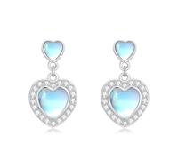 MUUYON Orecchini a forma di cuore con pietra di luna artificiale, in argento Sterling 925, con pietre di luna e goccia