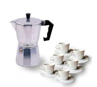 MUVIP MV0601 - Caffettiera in alluminio, capacità 6 tazze, impugnatura ergonomica, antiaderente, adatta per fornelli elettrici, vetroceramica e a gas, colore alluminio