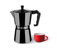 MUVIP MV0603 - Caffettiera in alluminio, capacità 1 tazza, manico ergonomico, antiaderente, compatibile con fornelli elettrici, vetroceramica e a gas, colore: nero opaco