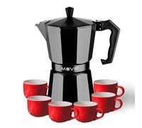 MUVIP MV0607 - Caffettiera in alluminio, capacità 6 tazze, manico ergonomico, antiaderente, compatibile con fornelli elettrici, vetroceramica e a gas, colore: nero opaco