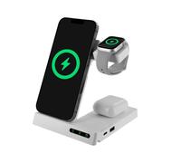 Muvit For Change Base Caricatore Wireless 6 in 1 Smartwatch Pieghevole+iwatch+airpods + Due Porte USB A+C Bianco