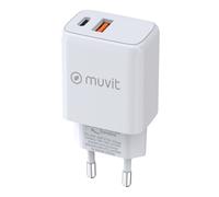 Muvit For Change Caricatore da Muro 1 USB QC 3.0 18w + 1 USB-C PD 25W Bianco