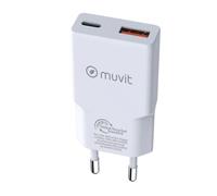 Muvit For Change Slim 1 USB QC 3.0 18w Caricatore da muro +1 USB-C PD 30W Bianco
