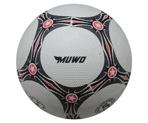 MUWO Top scorer - Calcio in gomma misura 5 - Ideale per tutte le età, caratteristiche di gioco e volo ottimizzate, cucito a macchina per una lunga durata (bianco/rosso)