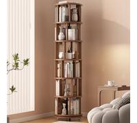 Muwuele Libreria girevole su ruote, in legno massello, a 6 ripiani, rotonda, girevole a 360°, per bambini, librerie strette per piccoli spazi, ad angolo, camera da letto, ufficio, noce